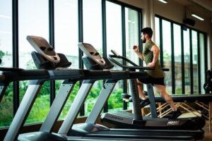 Man running on treadmill in a gym